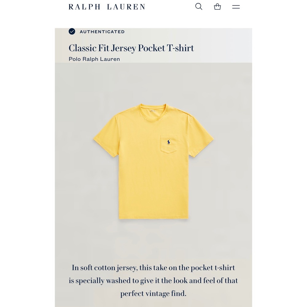 Retro Polo Ralph Lauren Classic Fit Jersey Pocket T-shirt Yellow Large L - Picture 9 of 9